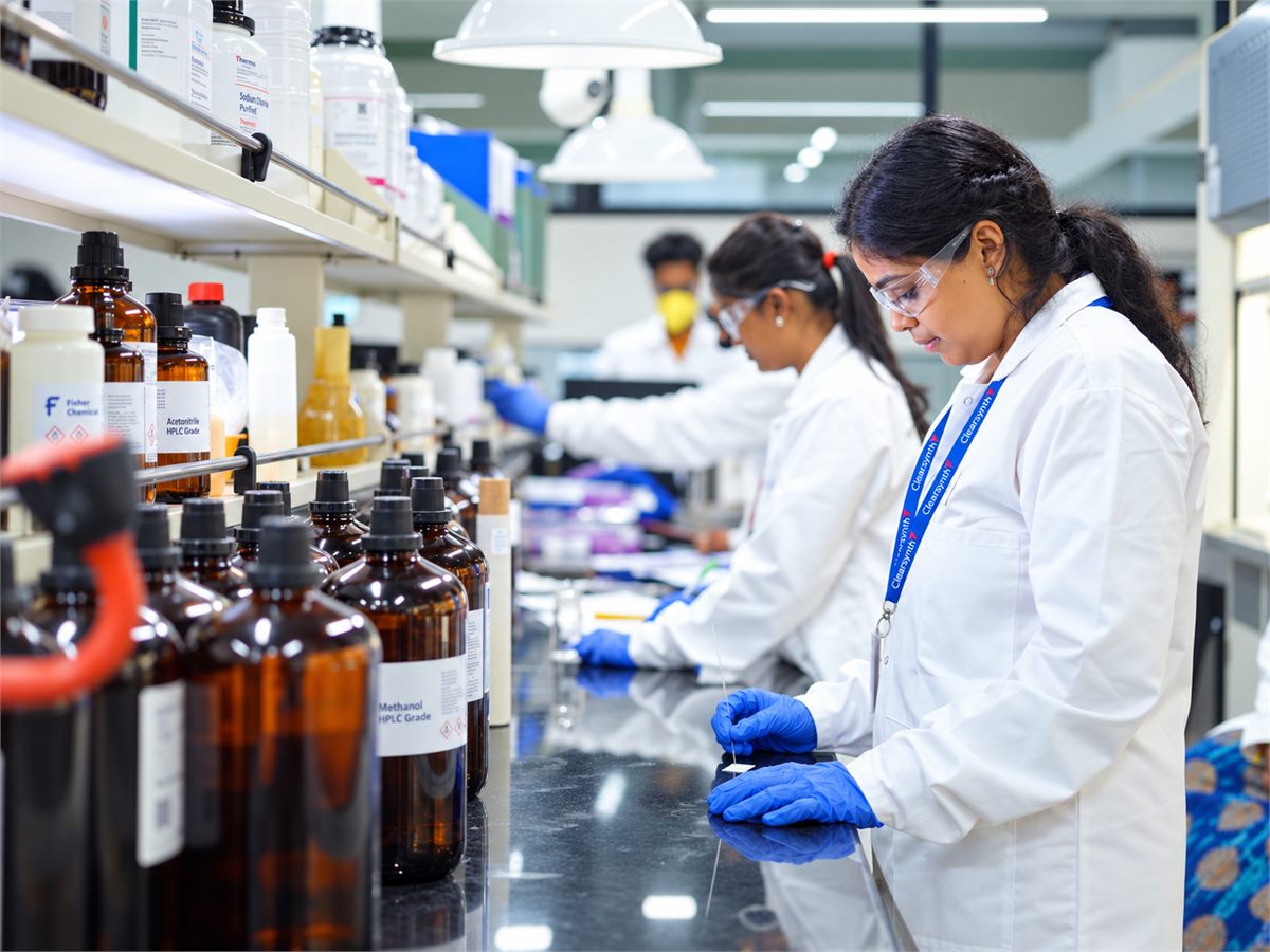 Clearsynth scientists preparing analytical standard samples