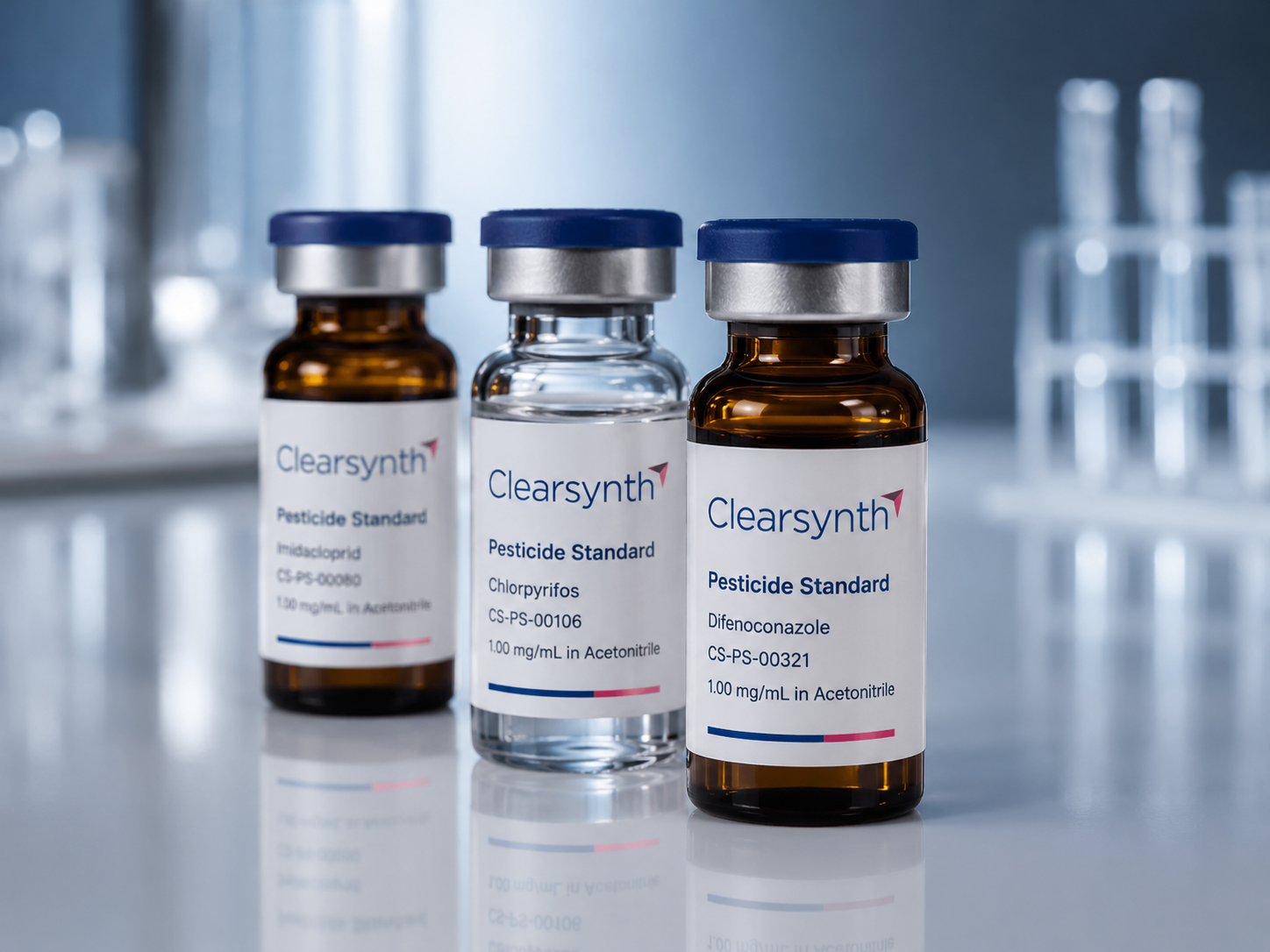 Amber reference standard vials in laboratory